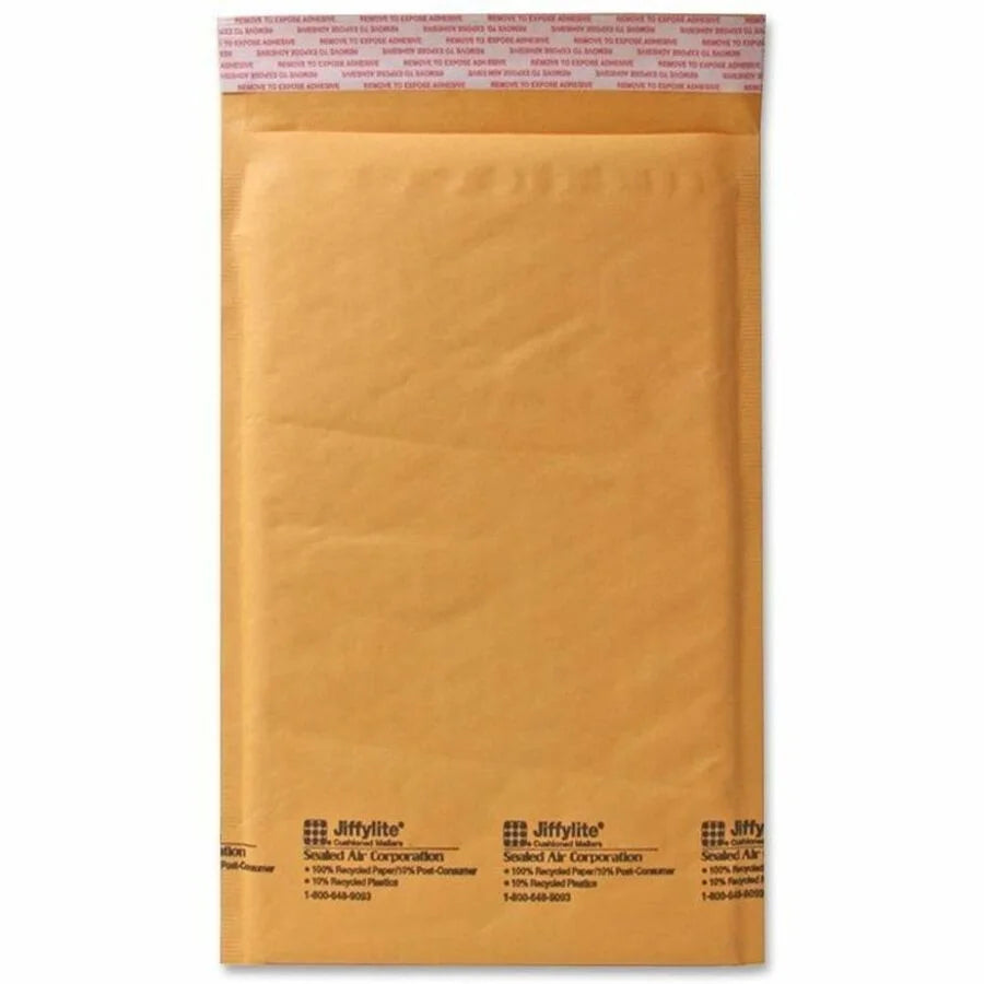 Sealed Air JiffyLite Bubble Mailers - #3 - 8.5’’ x 13.25’’ - Peel & Seal - Kraft - 100/Carton