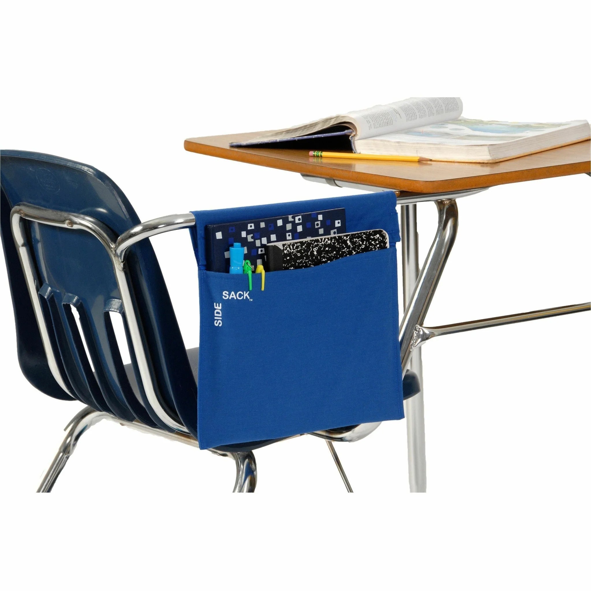 Seat Sack Side Sacks: Desk Organizer with Hook & Loop Closure - Blue - Storage Pouches