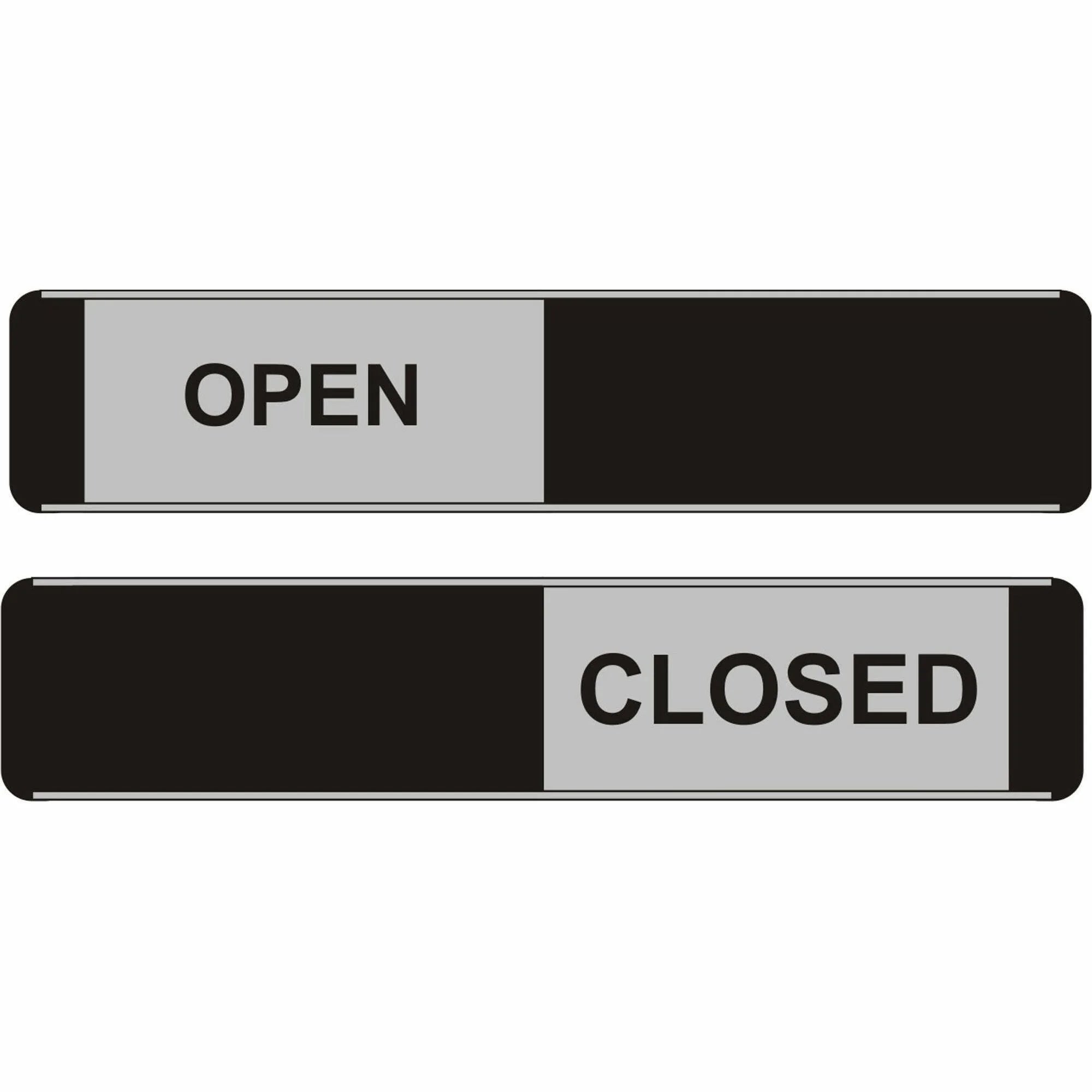 Seco Door Signs: ’Open/Closed’ Print - 10’’x2’’ - Aluminum/PVC - Multicolor - Signs & Nameplates