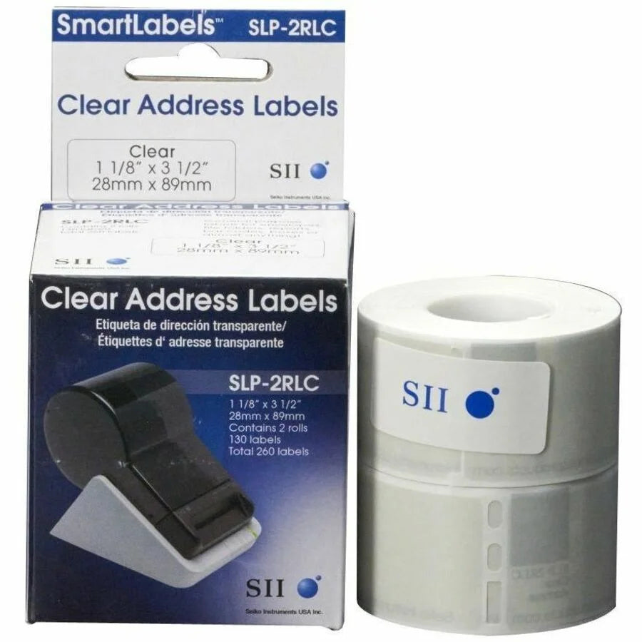 Seiko Self-adhesive Address Labels - Clear Rectangle - 130 Labels/Roll - Label Maker Supplies