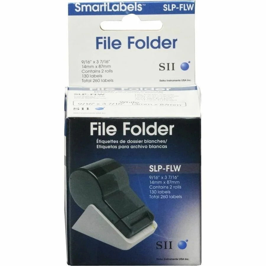 Seiko SLP-FLW File Folder Labels - High-Quality White Paper - 130 Labels/Roll - Label Tapes & Maker