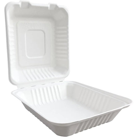 SEPG BE-FC88 Hinged Container 200 / Carton Food Sandwich Microwave Safe Bagasse Body (EGS851027) - Storage