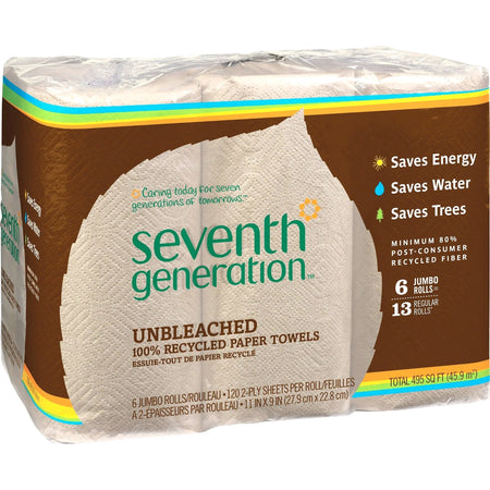 Seventh Generation Paper Towels - 100% Recycled - 2 Ply - Natural - 6 Packs