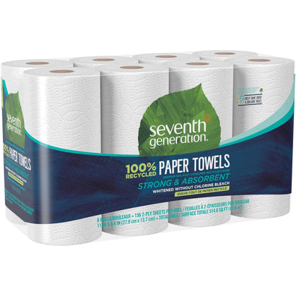 Seventh Generation Paper Towels: 100% Recycled 2-Ply White - 8 Packs - Towels