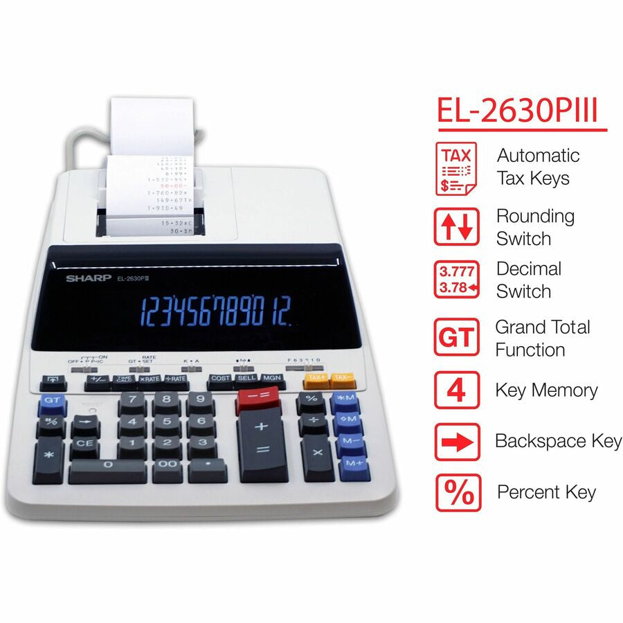 Sharp Calculators EL-2630PIII 12-Digit Commercial Printing Calculator - Alternate-Image5