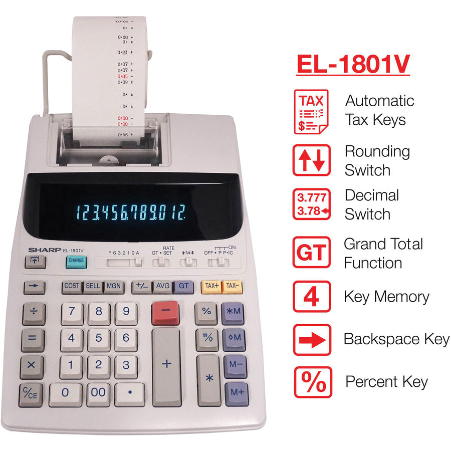 Sharp Calculators Sharp EL1801V Serial Printer Calculator - Alternate-Image2