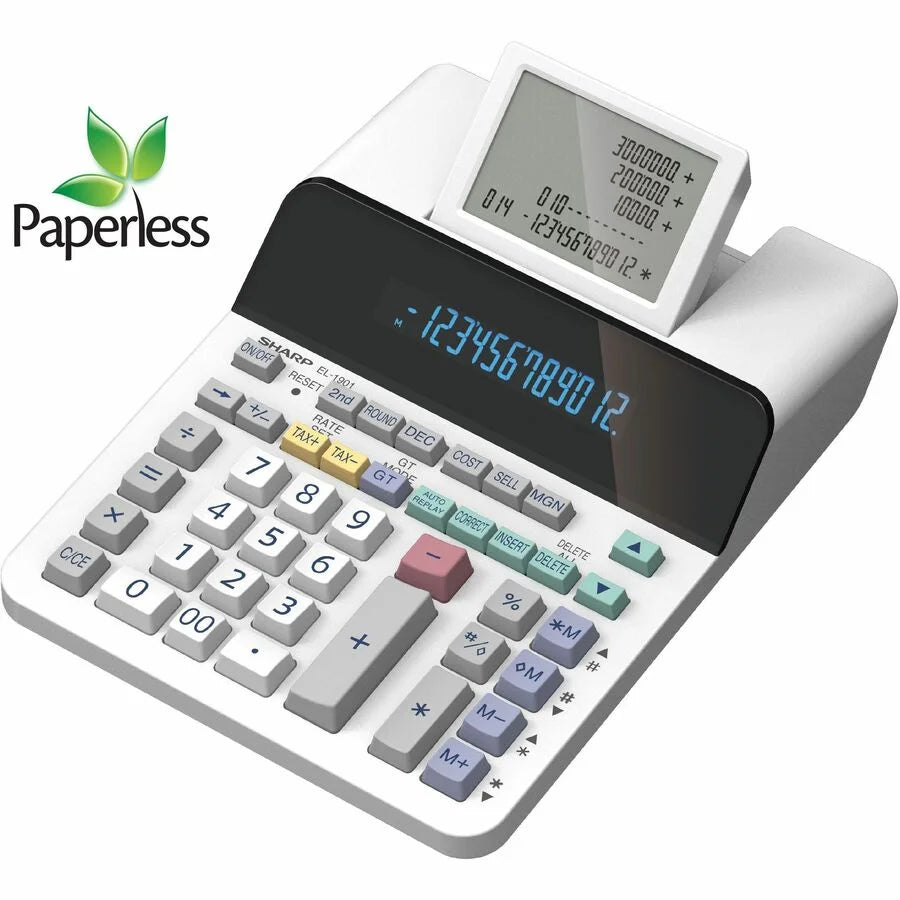 Sharp EL-1901 Paperless Printing Calculator - Efficient 12-Digit LCD Display - Calculators