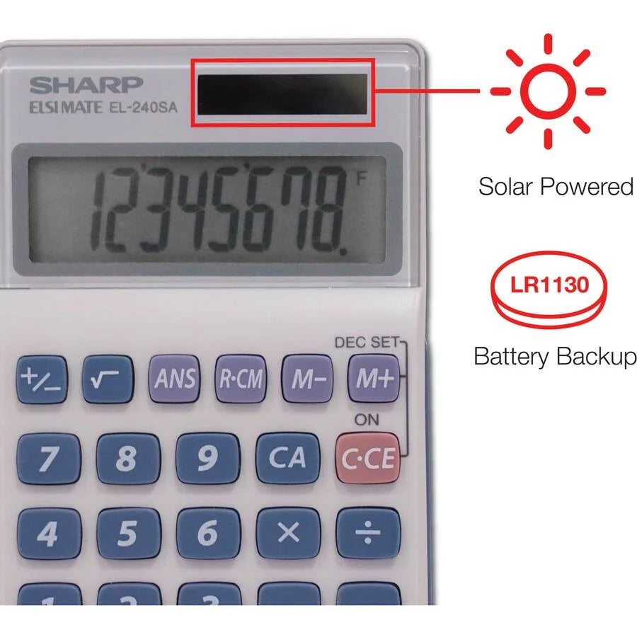 Sharp EL-240SAB Handheld Calculator - 8-Digit LCD 3-Key Memory - Calculators