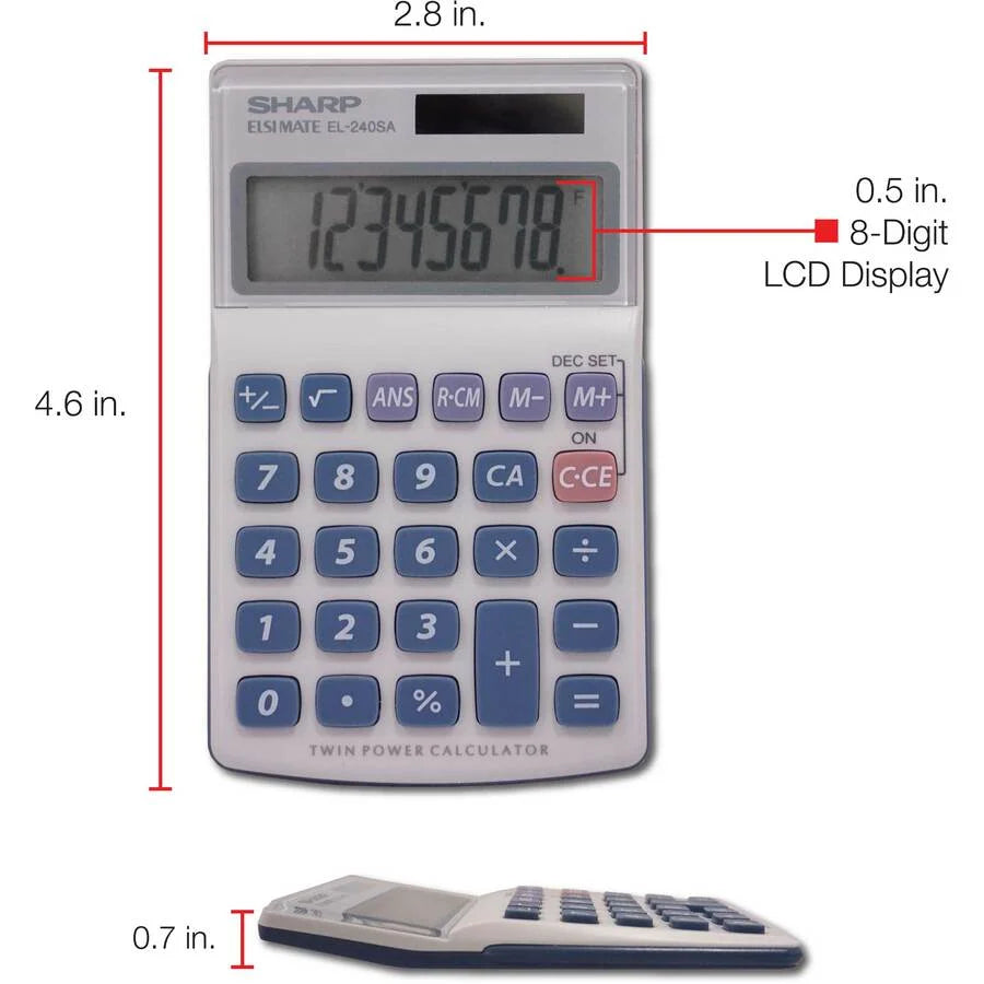 Sharp EL-240SAB Handheld Calculator - 8-Digit LCD 3-Key Memory - Calculators