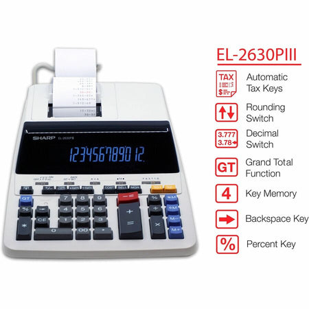 Sharp EL-2630PIII Commercial Printing Calculator - Efficient 12-Digit Tool - Calculators