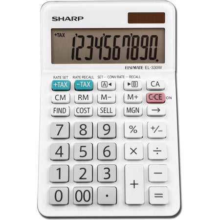 Sharp EL-330WB Professional Desktop Calculator - 10-Digit LCD 4-Key Memory White - Calculators