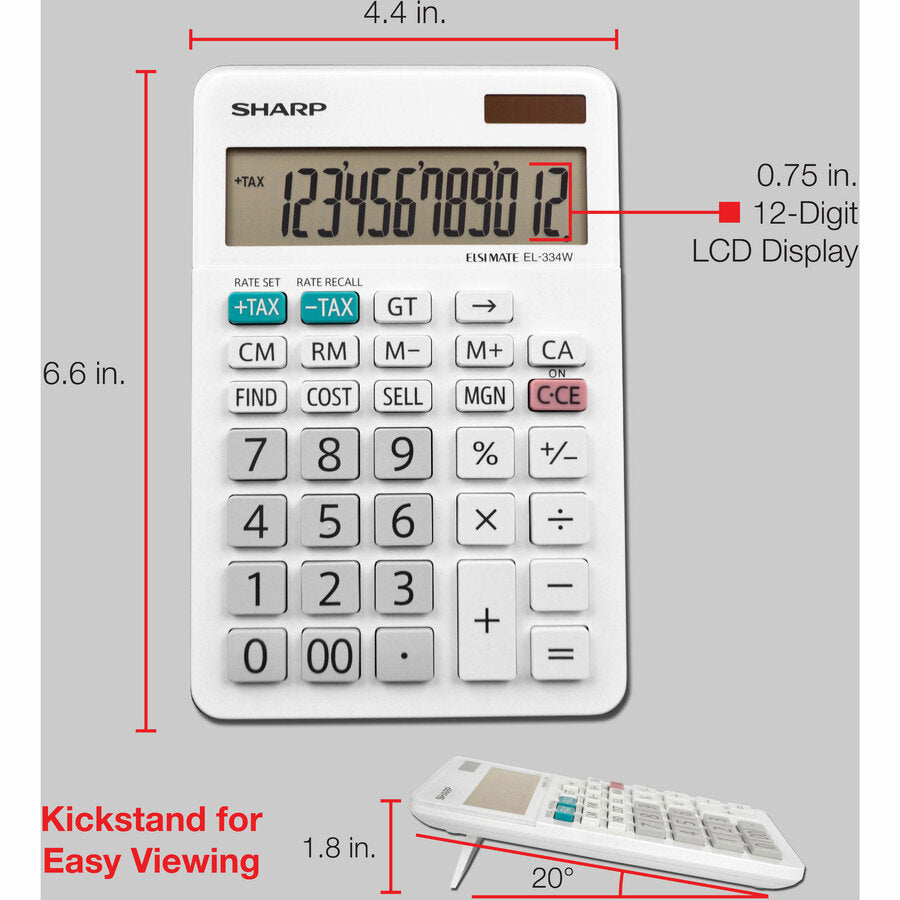 Sharp EL-334WB Professional Desktop Calculator - 12-Digit LCD 4-Key Memory - Calculators