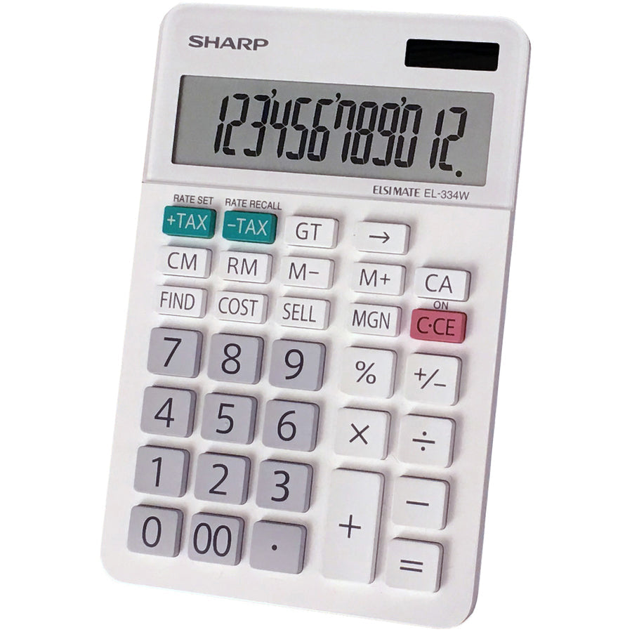 Sharp EL-334WB Professional Desktop Calculator - 12-Digit LCD 4-Key Memory - Calculators