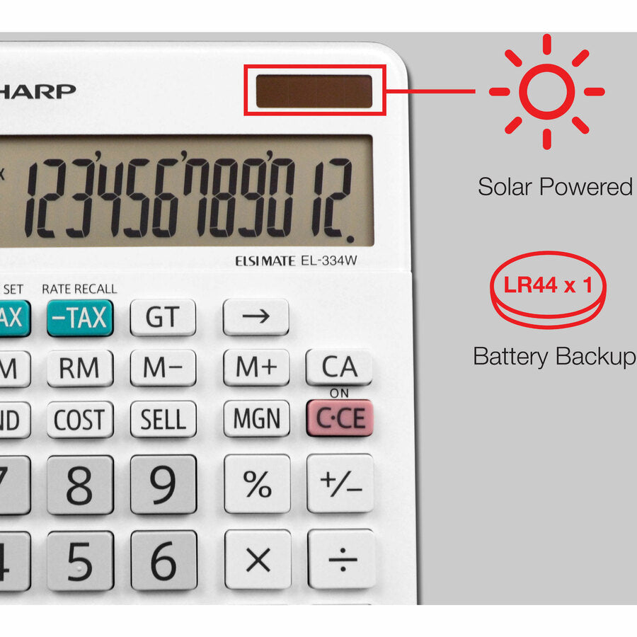 Sharp EL-334WB Professional Desktop Calculator - 12-Digit LCD 4-Key Memory - Calculators