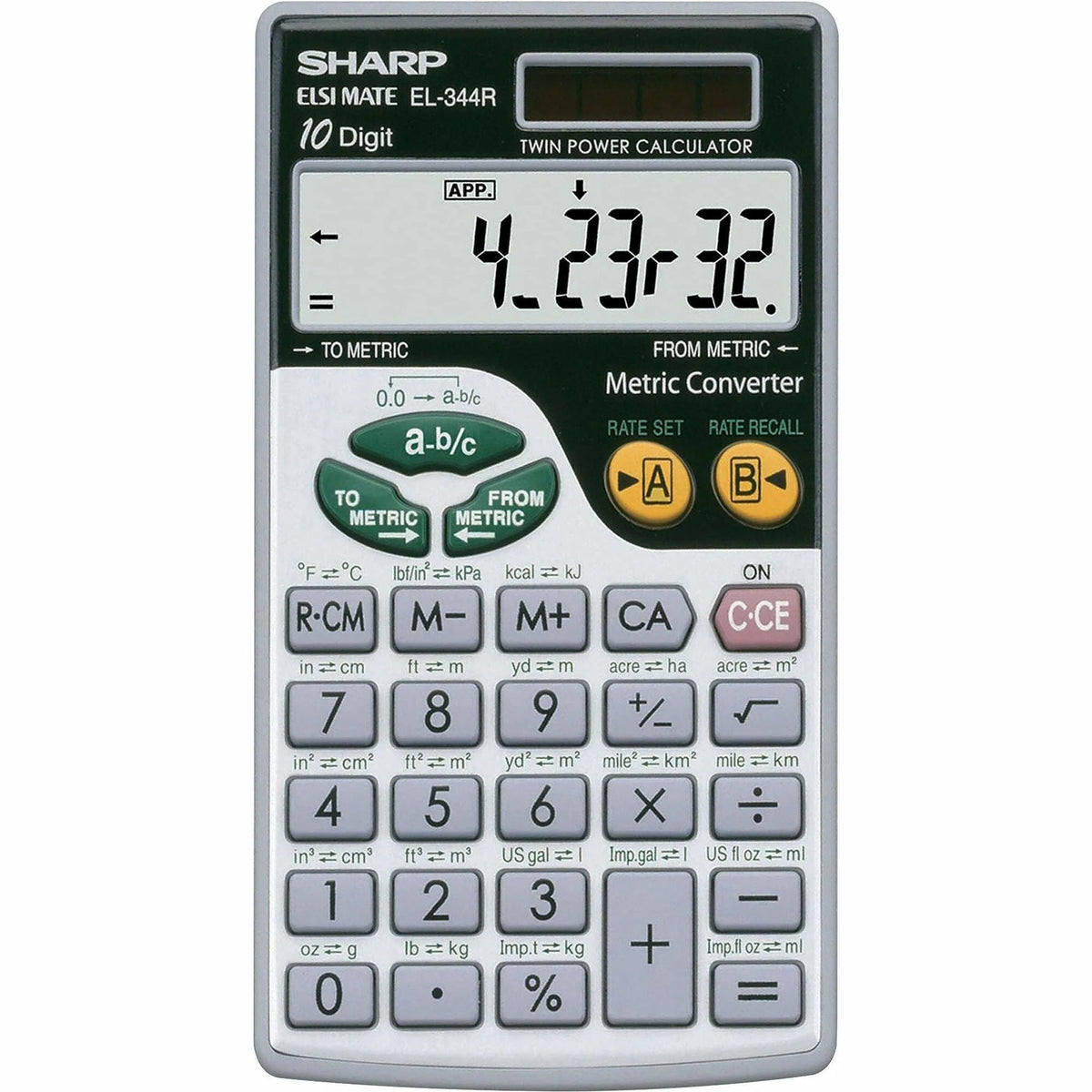 Sharp EL-344RB Handheld Calculator - 10-Digit 3-Key Memory - Battery/Solar Powered - Calculators