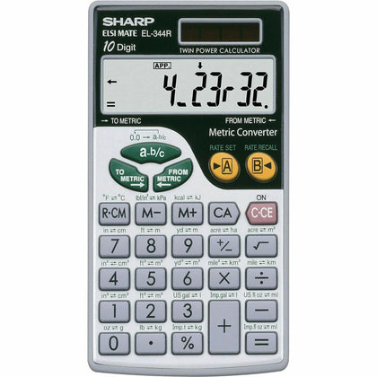 Sharp EL-344RB Handheld Calculator - 10-Digit 3-Key Memory - Battery/Solar Powered - Calculators