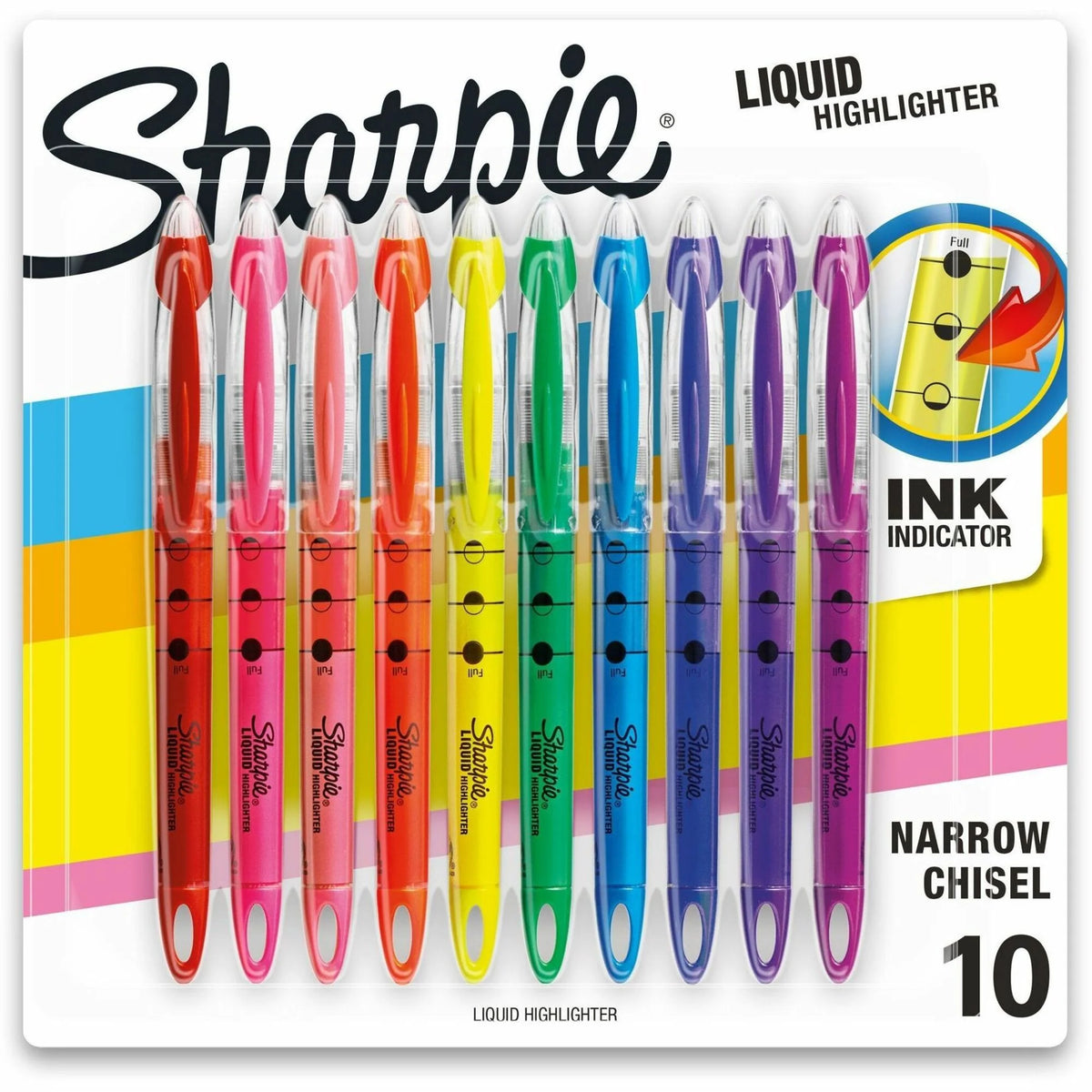 Sharpie Accent Liquid Pen Highlighters - Micro Chisel Marker Point - Assorted Ink - 10/Set