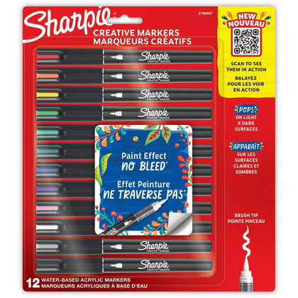 Sharpie Creative Acrylic Brush Markers - Assorted Ink - 12 Pack - & Dry-Erase