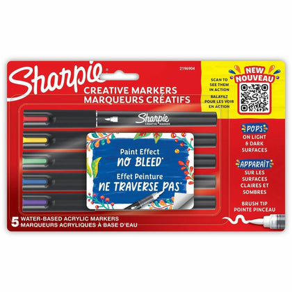 Sharpie Creative Acrylic Brush Markers - Assorted Ink - 5 Pack - & Dry-Erase