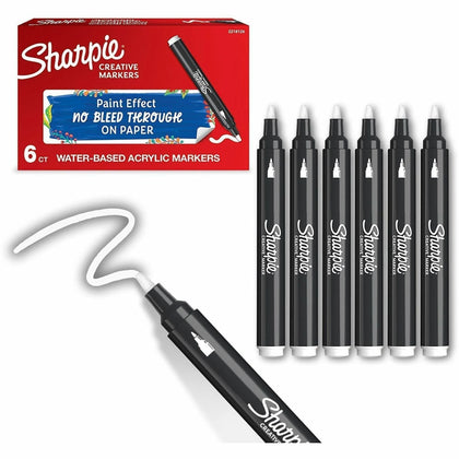 Sharpie Creative Bullet Markers - White Ink - Water & Acrylic Based - 6/Box - Dry-Erase