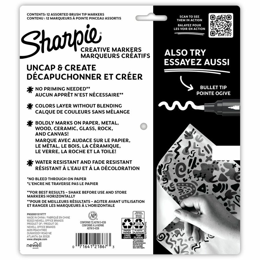 Sharpie Creative Markers, Water-Based Acrylic Markers, Brush Tip - Rear