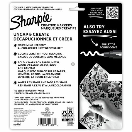 Sharpie Creative Markers, Water-Based Acrylic Markers, Brush Tip - Rear