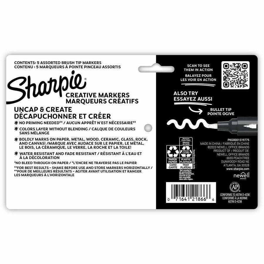 Sharpie Creative Markers, Water-Based Acrylic Markers, Brush Tip - Rear