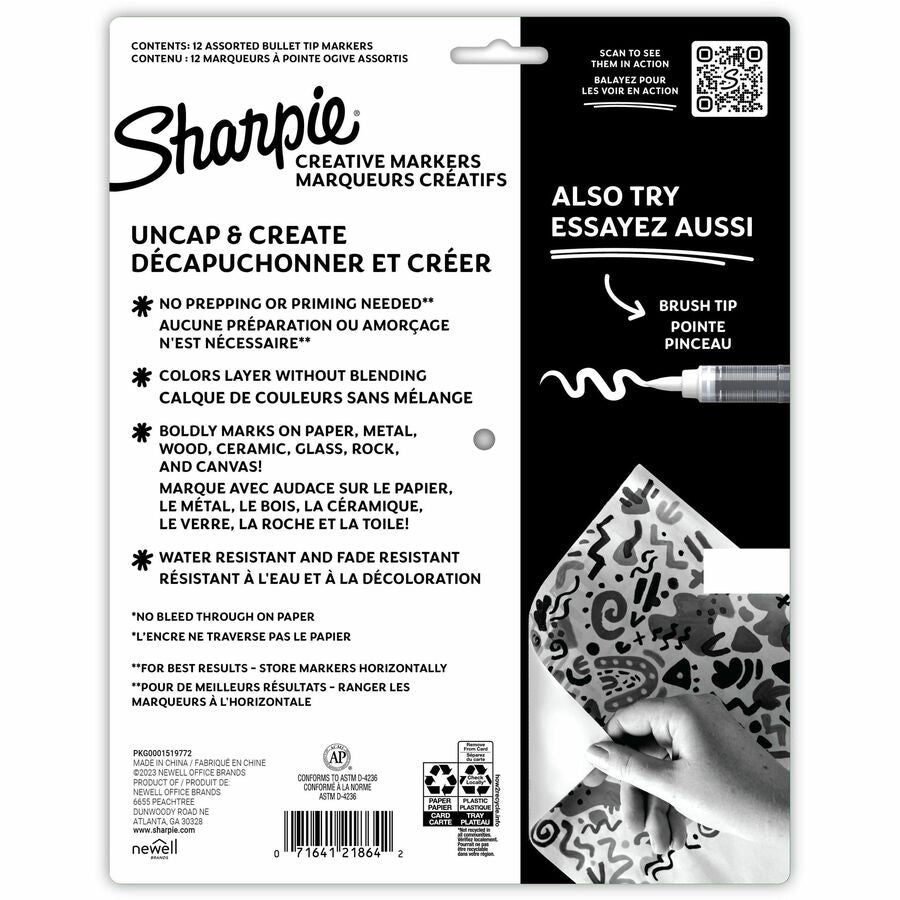 Sharpie Creative Markers, Water-Based Acrylic Markers, Bullet Tip - Rear