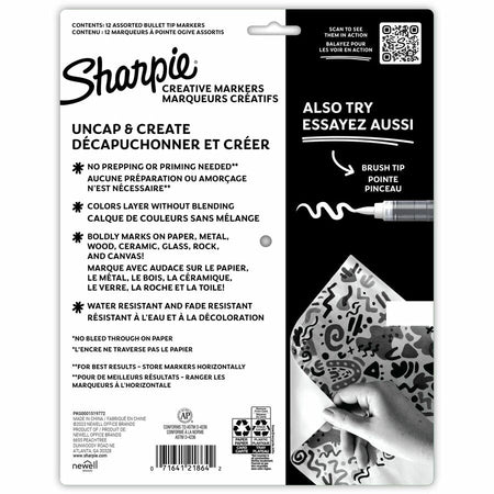 Sharpie Creative Markers, Water-Based Acrylic Markers, Bullet Tip - Rear