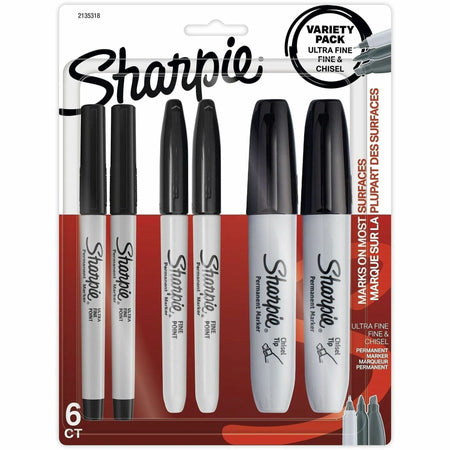 Sharpie Fine Chisel Permanent Marker - Black Ink 6-Pack - Markers & Dry-Erase