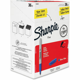 Sharpie Fine Point Blue Permanent Markers - Alcohol Based - 36/Box - & Dry-Erase