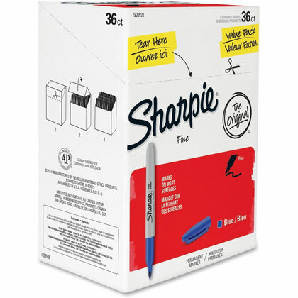 Sharpie Fine Point Blue Permanent Markers - Alcohol Based - 36/Box - & Dry-Erase