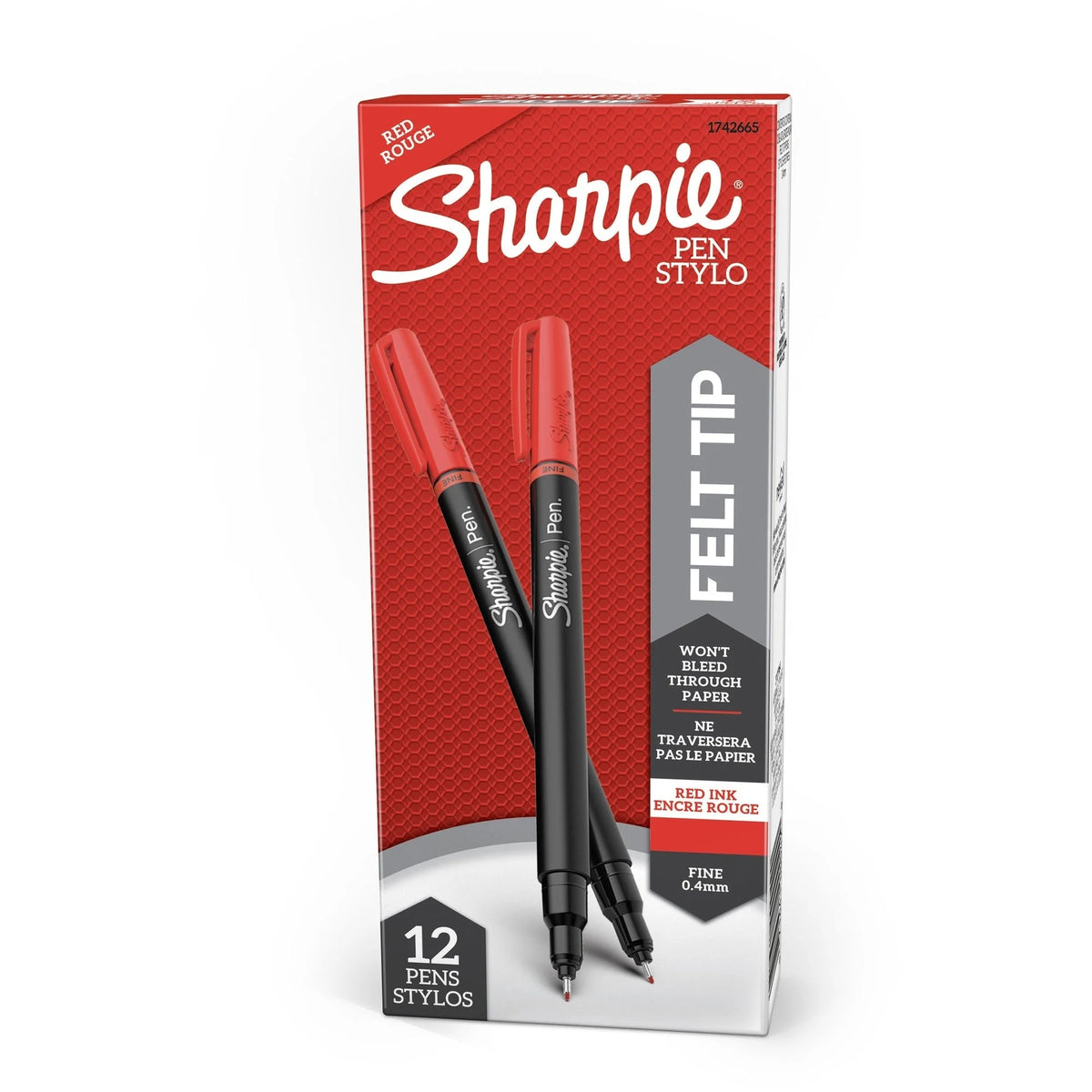 Sharpie Fine Point Pen: Red Ink Silver Barrel - 1 Dozen - Pens