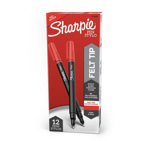 Sharpie Fine Point Pen: Red Ink Silver Barrel - 1 Dozen - Pens