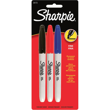 Sharpie Fine Point Permanent Marker - Assorted Ink - 3 / Pack - Markers & Dry-Erase