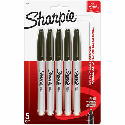 Sharpie Fine Point Permanent Marker - Black Ink Alcohol Based - 5 Pack - Markers & Dry-Erase