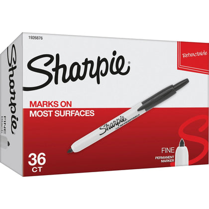 Sharpie Fine Point Retractable Markers - Black Ink - 36/Box - & Dry-Erase