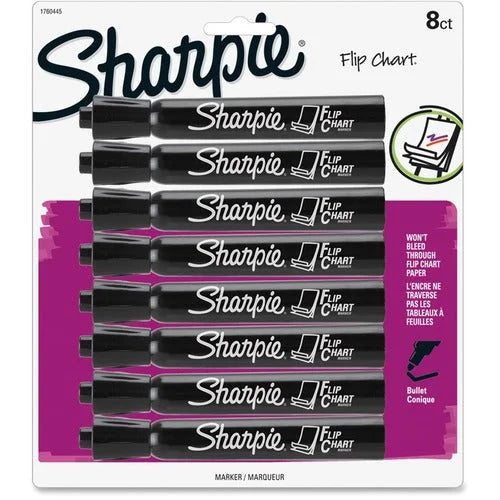 Sharpie Flip Chart Marker - Bullet Point - Black Ink - Water Based - 8 Pack - Markers & Dry-Erase