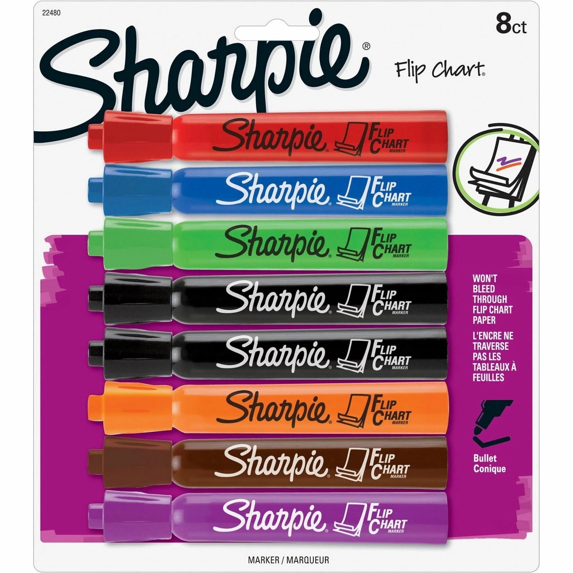 Sharpie Flip Chart Markers - Bullet Point - Assorted Ink - Water Based - 8 Pack - & Dry-Erase