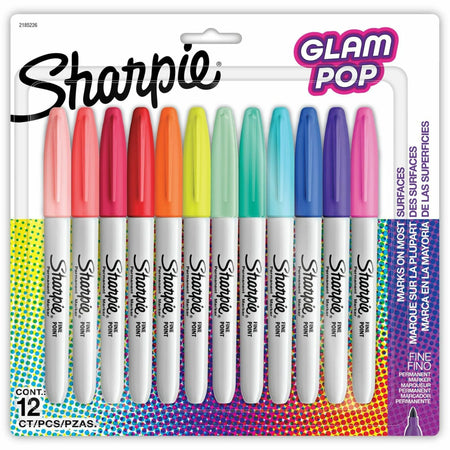 Sharpie Glam Pop Fine Point Permanent Markers - Assorted Ink - 12 Pack - & Dry-Erase