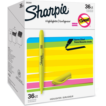 Sharpie Highlighter: Chisel Marker Point Fluorescent Yellow Ink - 36/Box - Highlighters