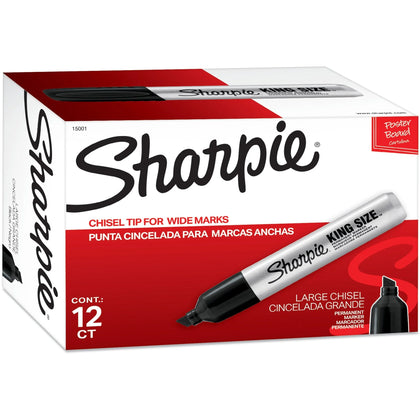 Sharpie King Size Permanent Markers - Bold Chisel Point - Black Ink - 1 Dozen - & Dry-Erase
