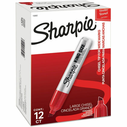 Sharpie King Size Red Permanent Marker - Chisel Point - Silver Barrel - 1 Dozen - Markers & Dry-Erase