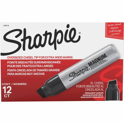 Sharpie Magnum Permanent Markers - Bold Chisel Point - Black Ink - 12/Box - & Dry-Erase