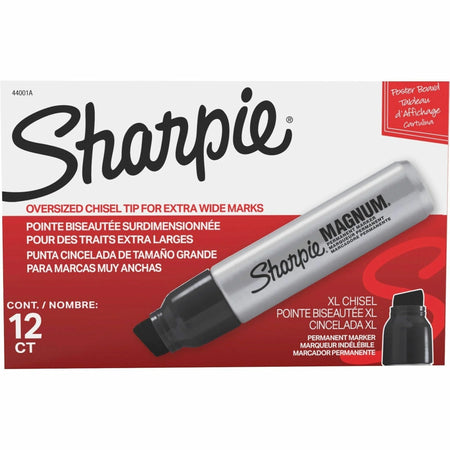 Sharpie Magnum Permanent Markers - Bold Chisel Point - Black Ink - 12/Box - & Dry-Erase