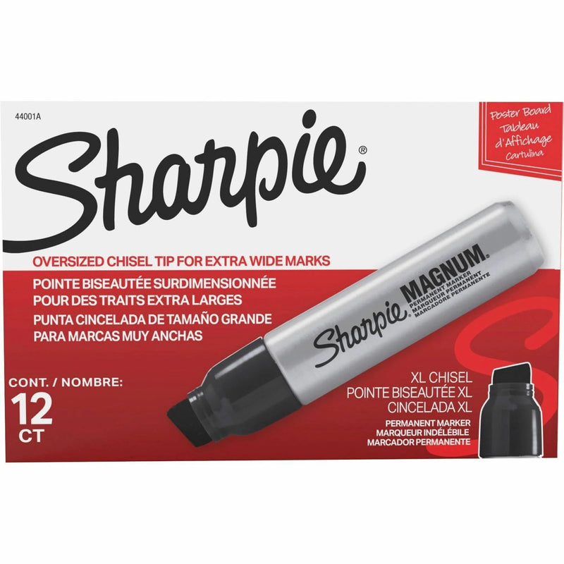 Sharpie Magnum Permanent Markers - Bold Chisel Point - Black Ink - 12/Box - & Dry-Erase