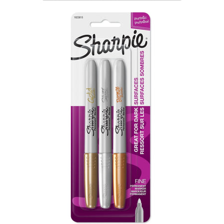 Sharpie Metallic Fine Point Permanent Marker Set - Gold Silver Bronze Ink - Markers & Dry-Erase