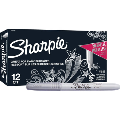 Sharpie Metallic Permanent Markers - Fine Chisel Point - Silver Ink - 1 Dozen - & Dry-Erase