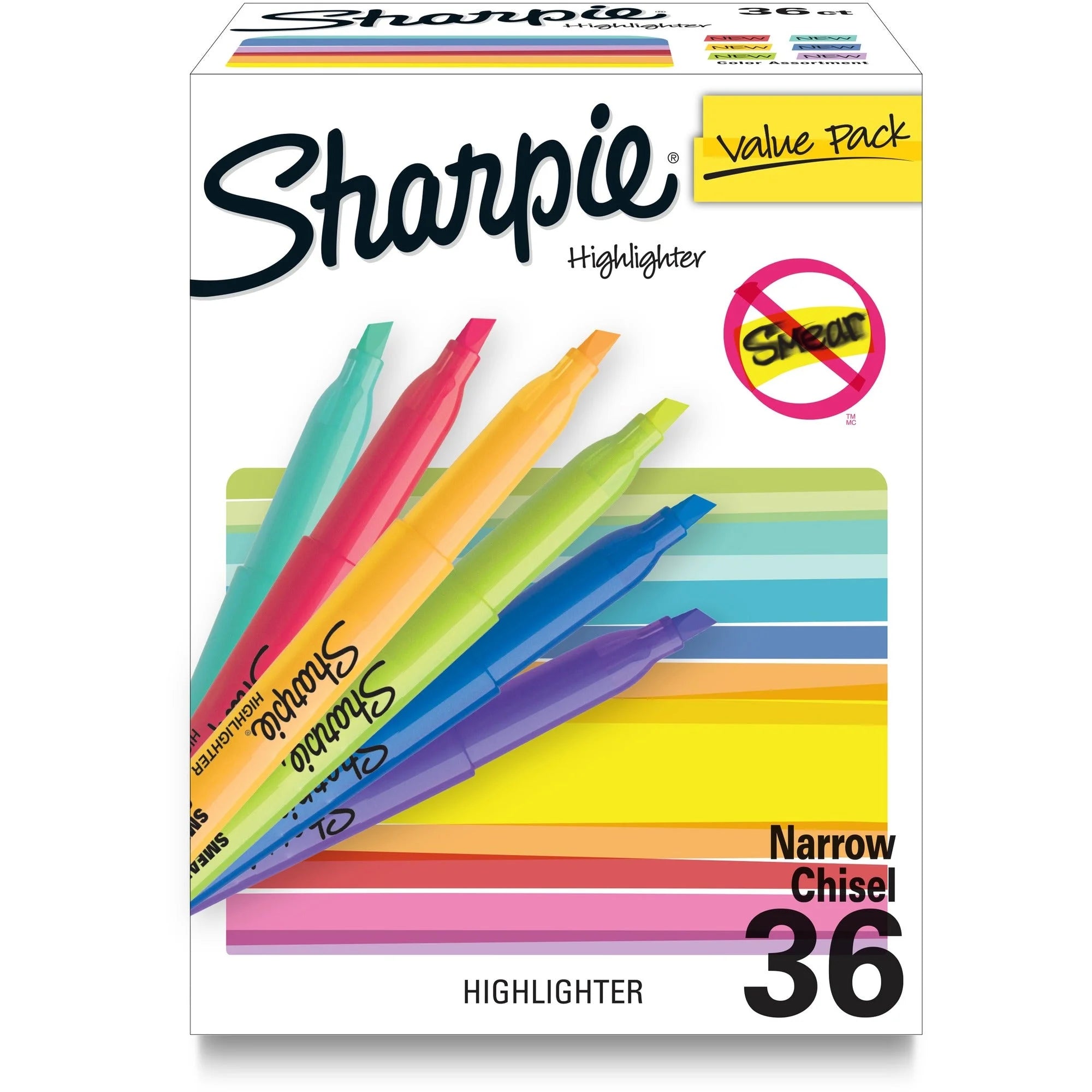 Sharpie Pocket Highlighters - Chisel Marker Point - 36 Count Box