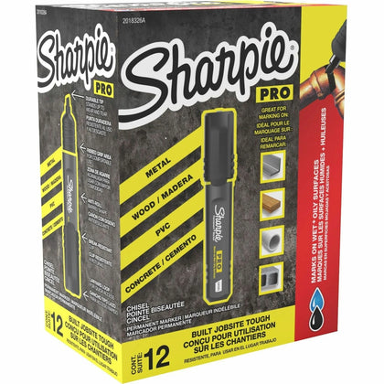 Sharpie PRO Chisel Tip Markers - Broad Medium Fine Point - Black Ink - 1 Dozen - & Dry-Erase